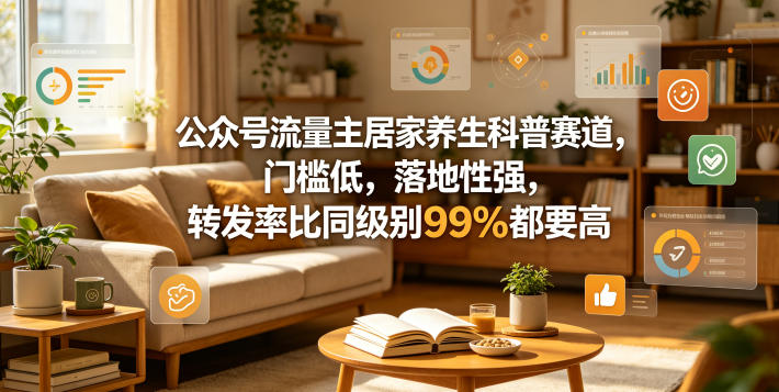 公众号流量主居家养生科普赛道，门槛低，落地性强，转发率比同级别99％都要高-小鸿资源库