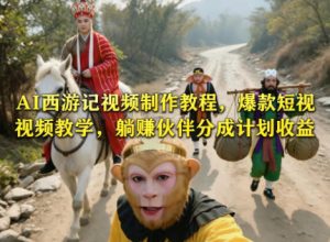 AI西游记视频制作教程，爆款短视频教学，躺賺伙伴分成计划收益-小鸿资源库