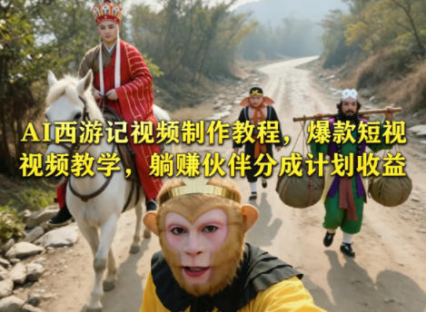 AI西游记视频制作教程，爆款短视频教学，躺賺伙伴分成计划收益-小鸿资源库