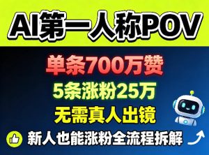 AI第一人称POV，单条700W赞，5条涨粉25W，无需真人出镜，新人也能涨粉全流程拆解-小鸿资源库