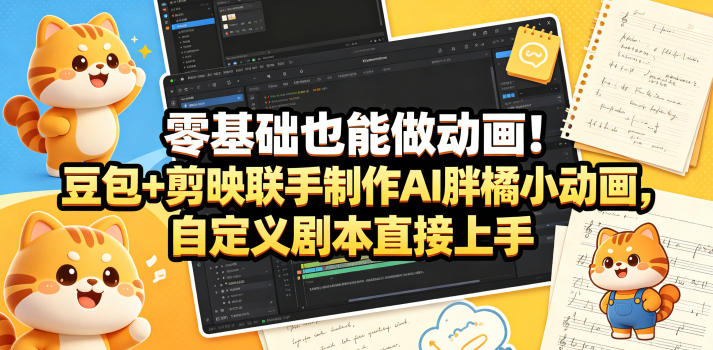 零基础也能做动画！豆包+剪映联手制作AI胖橘小动画，自定义剧本直接上手-小鸿资源库