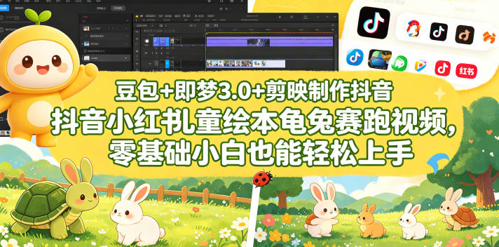 豆包＋即梦3.0+剪映制作抖音小红书儿童绘本龟兔赛跑视频，零基础小白也能轻松上手-小鸿资源库