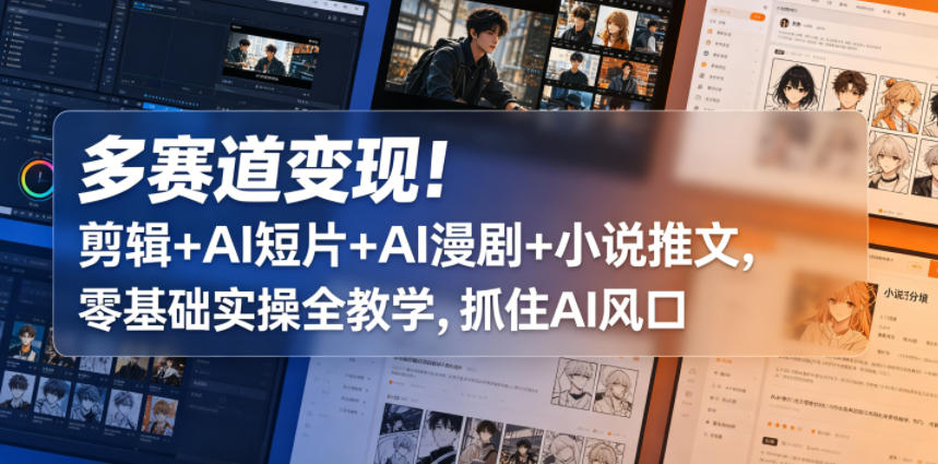 多赛道变现！剪辑+AI短片+AI漫剧+小说推文，零基础实操全教学，抓住AI风口-小鸿资源库