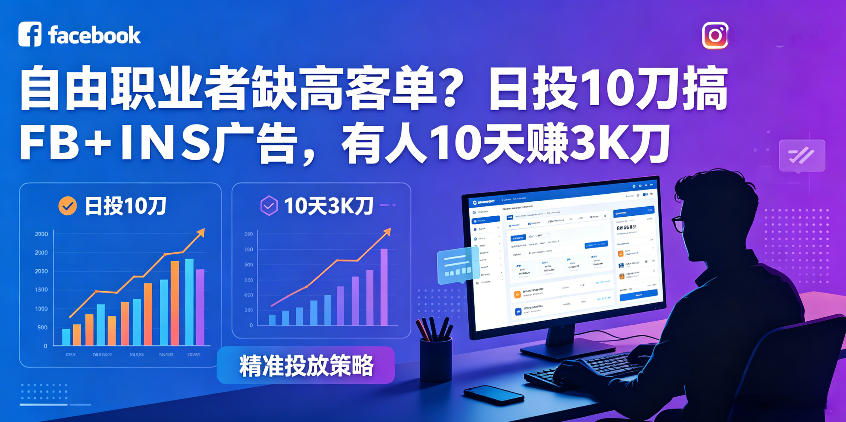 自由职业者缺高客单？日投10刀搞FB+INS广告，有人10天赚3K刀！【原创双语字幕】-小鸿资源库