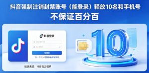 抖音强制注销F禁账号（能登录）释放10名和手机号，不保证百分百-小鸿资源库