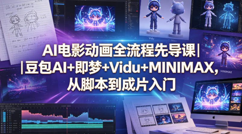 AI电影动画全流程先导课｜豆包AI+即梦+Vidu+MINIMAX，从脚本到成片入门-小鸿资源库