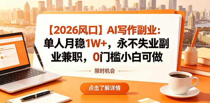 【2026风口】AI写作副业：单人月稳1W+，永不失业副业兼职，0门槛小白可做【揭秘】-小鸿资源库