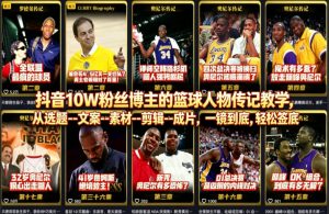抖音10W粉丝博主的篮球人物传记教学，从选题–文案–素材–剪辑–成片，一镜到底，轻松签约精选独家-小鸿资源库