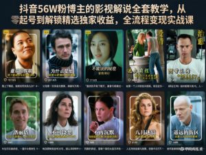 抖音56W粉博主的影视解说全套教学，从零起号到解锁精选独家收益，全流程变现实战课-小鸿资源库