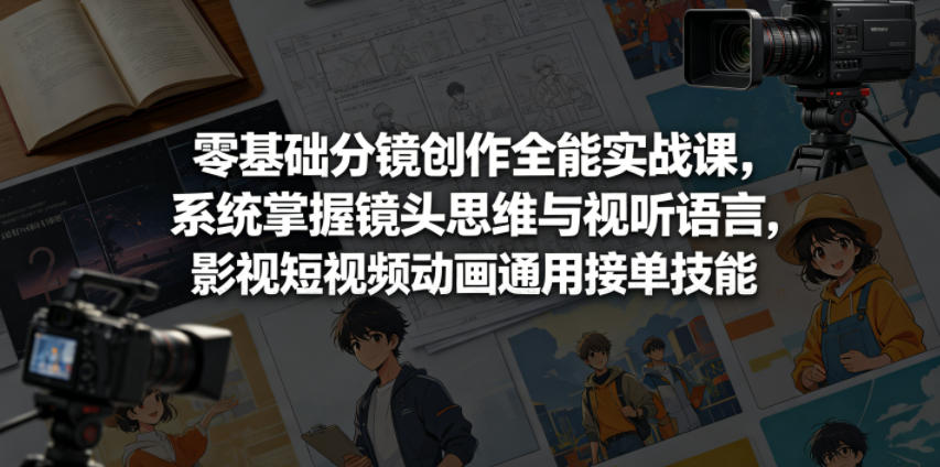 零基础分镜创作全能实战课，系统掌握镜头思维与视听语言，影视短视频动画通用接单技能-小鸿资源库