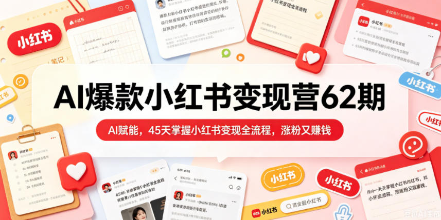 AI爆款小红书变现营62期2026年5月，AI赋能，45天掌握小红书变现全流程，涨粉又賺钱-小鸿资源库