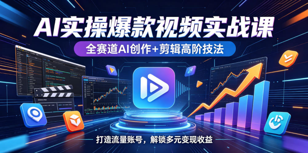 AI实操爆款视频实战课，全赛道AI创作+剪辑高阶技法，打造流量账号，解锁多元变现收益-小鸿资源库