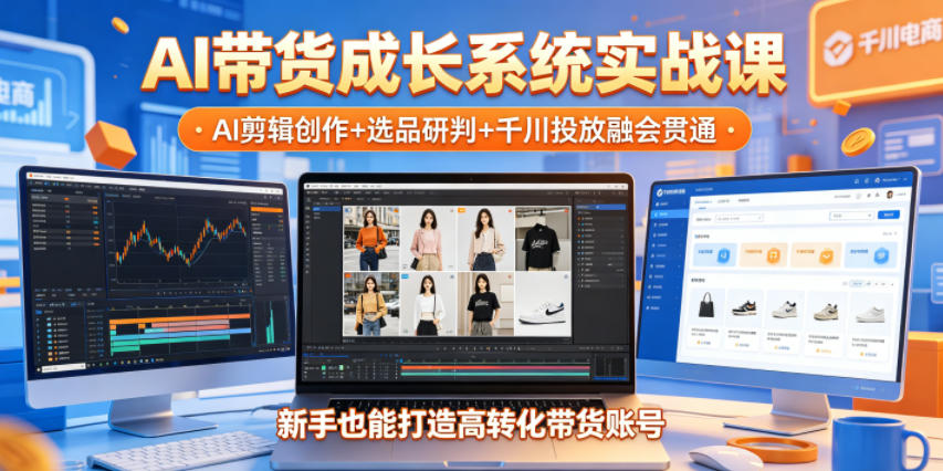 AI带货成长系统实战课，AI剪辑创作+选品研判+千川投放融会贯通，新手也能打造高转化带货账号（更新2026年）-小鸿资源库