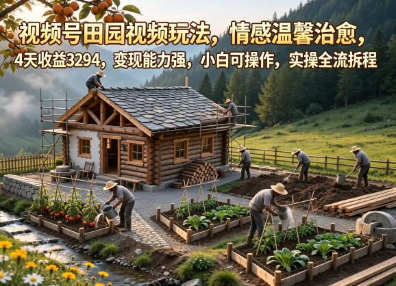 视频号田园视频玩法，情感温馨治愈，4天收益3294，变现能力强，小白可操作，实操全流程拆解-小鸿资源库