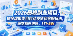 2026最稳副业项目，拼多多虚拟类目自动发货和客服玩法，睡觉都在进账，月1-5W【揭秘】-小鸿资源库