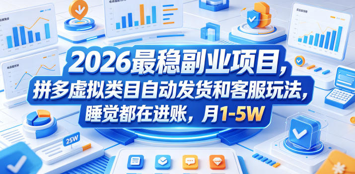 2026最稳副业项目，拼多多虚拟类目自动发货和客服玩法，睡觉都在进账，月1-5W【揭秘】-小鸿资源库