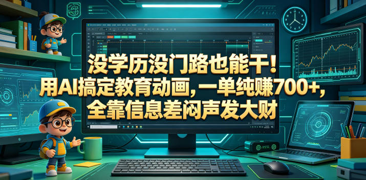 没学历没门路也能干！用AI搞定教育动画，一单纯賺700+，全靠信息差闷声发大财【揭秘】-小鸿资源库