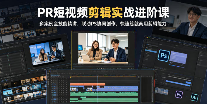 PR短视频剪辑实战进阶课，多案例全技能精讲，联动PS协同创作，快速练就商用剪辑能力-小鸿资源库