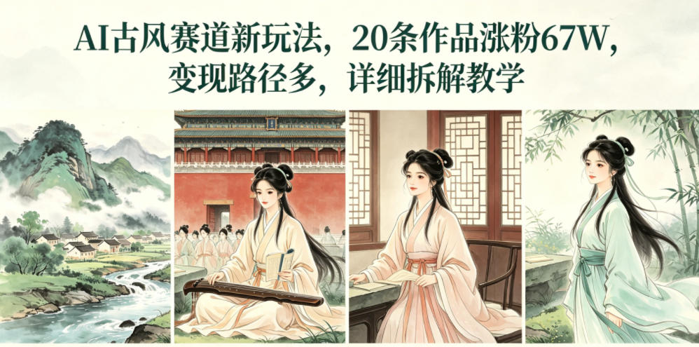AI古风赛道新玩法，20条作品涨粉67W，变现路径多，详细拆解教学-小鸿资源库