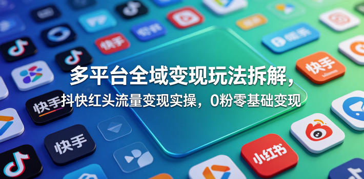 多平台全域变现玩法拆解，抖快红头流量变现实操，0粉零基础变现-小鸿资源库