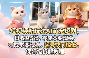 短视频新玩法AI萌宠短剧，日收益5张，零成本变现稳，起号快门槛低，保姆级拆解教程-小鸿资源库
