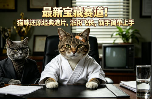 最新宝藏赛道！猫咪还原经典港片，涨粉飞快，新手简单上手-小鸿资源库