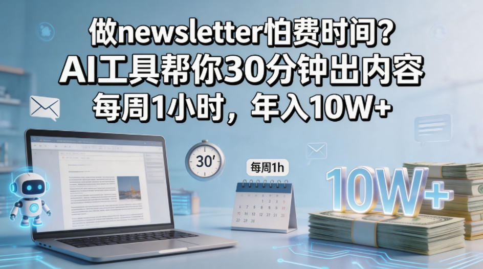 做newsletter怕费时间？AI工具帮你30分钟出内容，每周1小时，年入10W+！【原创双语字幕】-小鸿资源库