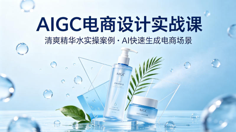 AIGC电商设计实战课，以清爽精华水为实操案例，教你用AI快速生成电商场景-小鸿资源库