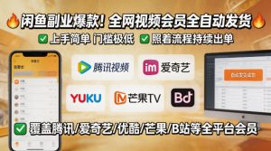 闲鱼售卖全网视频会员副业，全自动发货，上手简单、门槛极低，照着流程就能持续出单-小鸿资源库