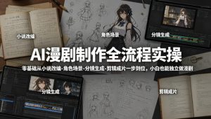 AI漫剧制作全流程实操，零基础从小说改编-角色场景-分镜生成-剪辑成片一步到位，小白也能独立做漫剧-小鸿资源库