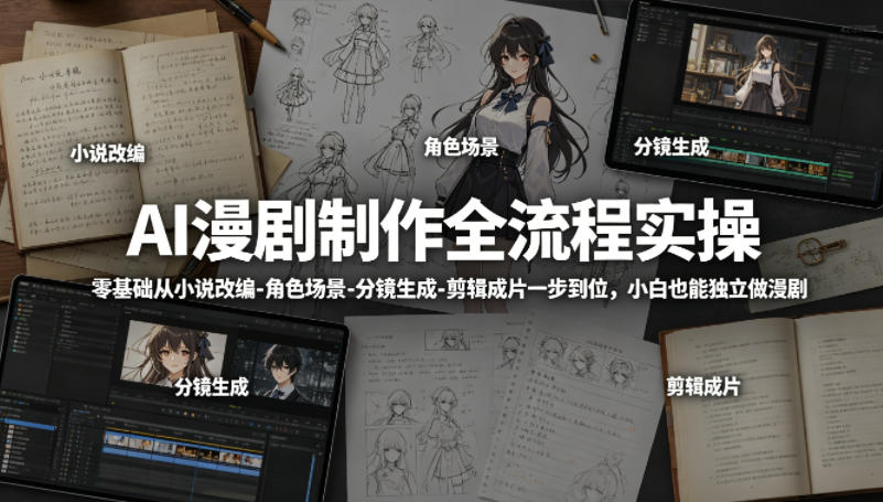 AI漫剧制作全流程实操，零基础从小说改编-角色场景-分镜生成-剪辑成片一步到位，小白也能独立做漫剧-小鸿资源库