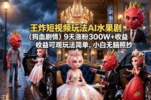 王炸短视频玩法AI水果剧（狗血剧情）9天涨粉300W+收益可观玩法简单，小白无脑照抄，详细拆解玩法-小鸿资源库