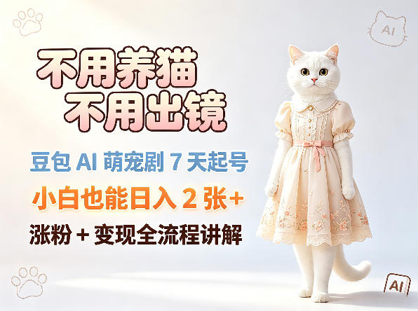不用养猫不用出镜，豆包AI萌宠剧7天起号，小白也能日入2张+，涨粉+变现全流程讲解-小鸿资源库