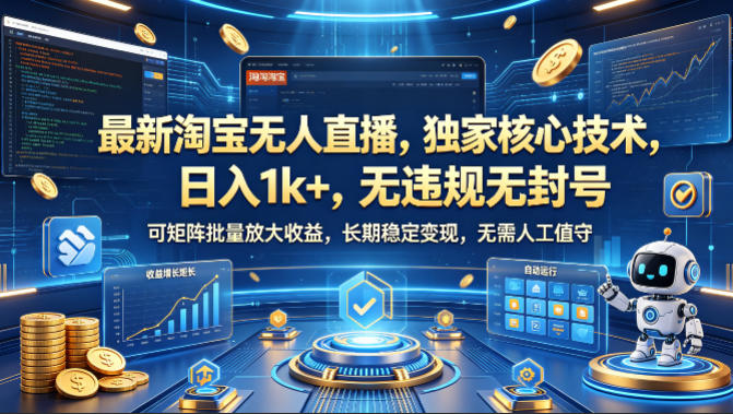 最新淘宝无人直播，独家核心技术，日入1k+，无违规无封号，可矩阵批量放大，长期稳定，无需人工值守【揭秘】-小鸿资源库
