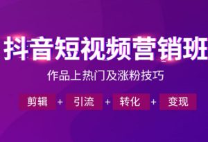 抖音短视频运营班，一门课学会作品上热门及涨粉技巧，引流转化剪辑变现（2026年5月）-小鸿资源库