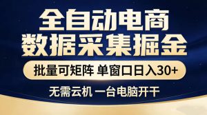 全自动电商数据采集掘金，批量可矩阵单窗口日入30+，无需云机一台电脑开干【揭秘】-小鸿资源库