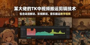 某大佬的TK中视频搬运剪辑技术，包含动漫解说、影视解说、音乐搬运教学视频-小鸿资源库