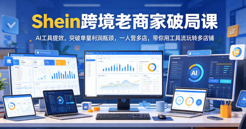 Shein跨境老商家破局课，AI工具提效，突破单量利润瓶颈，一人管多店，带你用工具流玩转多店铺-小鸿资源库