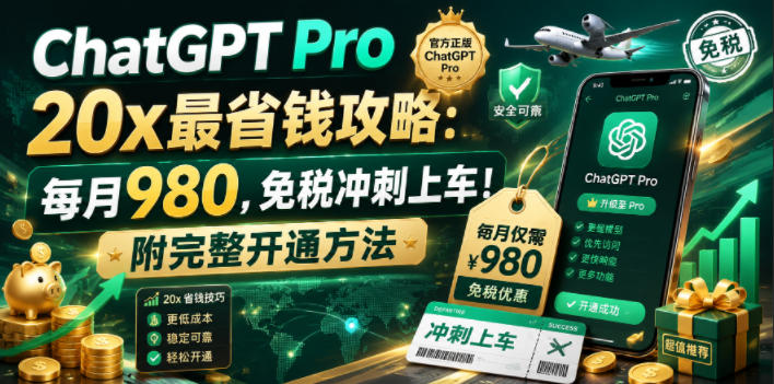 ChatGPT Pro 20x最省钱攻略：每月980，免税冲刺上车！附完整开通方法【文档】-小鸿资源库