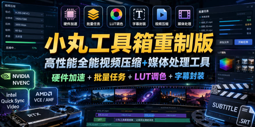 小丸工具箱重制版–高性能全能视频压缩+媒体处理工具｜硬件加速+批量任务+LUT调色+字幕封装-小鸿资源库