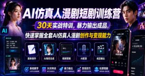 AI仿真人漫剧短剧训练营，30天实战特训，暴力输出成品，快速掌握全套AI仿真人漫剧创作与变现能力-小鸿资源库