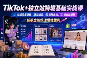 TikTok+独立站跨境基础实战课,吃透流量逻辑、爆款选品、直播投流与独立站搭建,新手也能快速落地盈利-小鸿资源库