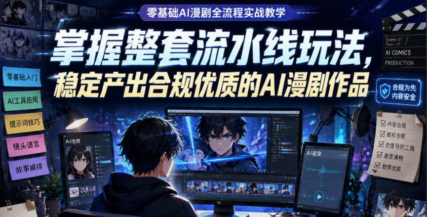 零基础AI漫剧全流程实战教学，掌握整套流水线玩法，稳定产出合规优质的AI漫剧作品-小鸿资源库