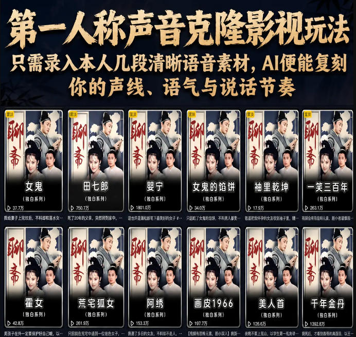 第一人称声音克隆影视玩法，只需录入本人几段清晰语音素材，AI便能复刻你的声线、语气与说话节奏-小鸿资源库
