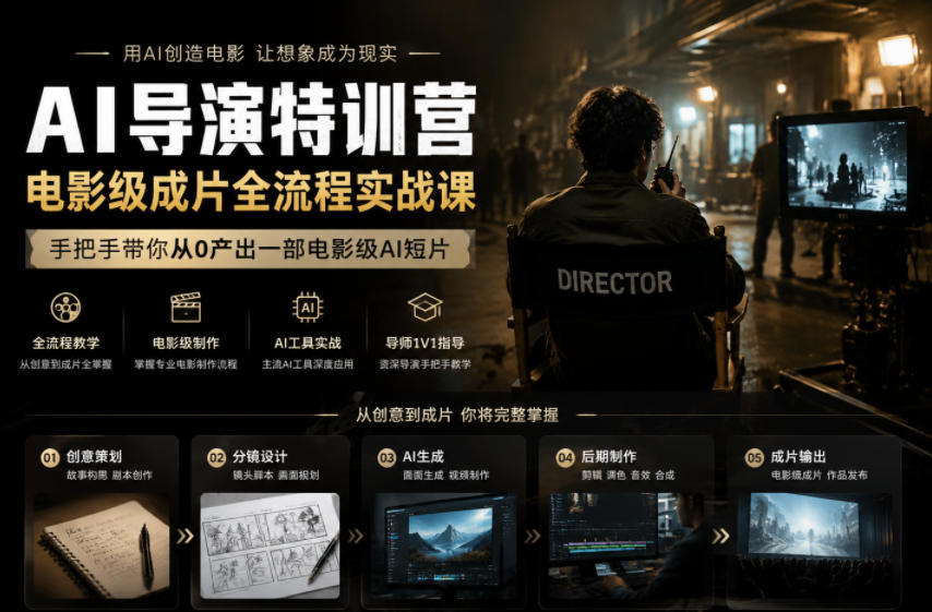AI导演特训营，电影级成片全流程实战课，手把手带你从0产出一部电影级AI短片-小鸿资源库