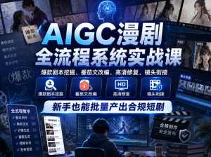 AIGC漫剧全流程系统实战课，爆款剧本挖掘、番茄文改编、高清修复、镜头衔接，新手也能批量产出合规短剧-小鸿资源库