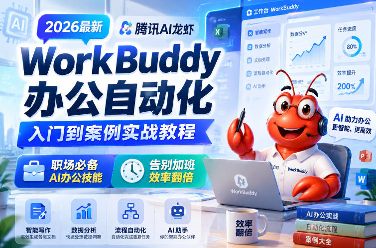 2026最新腾讯AI龙虾WorkBuddy办公自动化入门到案例实战教程，职场必备AI办公技能，告别加班，效率翻倍-小鸿资源库