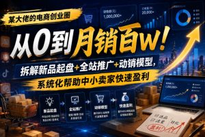 某大佬的电商创业圈从0到月销百W！拆解新品起盘+全站推广+动销模型，系统化帮助中小卖家快速盈利-小鸿资源库