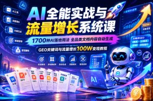 AI全能实战与流量增长系统课，1700种AI落地用法，全品类文档内容自动生成，GEO关键词与流量增长100W变现教程-小鸿资源库