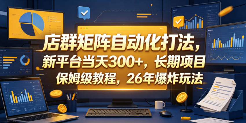 店群矩阵自动化打法，新平台当天300+，长期项目，保姆级教程，26年爆炸玩法【揭秘】-小鸿资源库